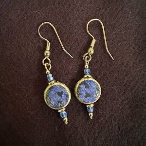 Handcrafted cobalt blue colored mud earrings by Barbara Hohol, 1 3/4 inches long